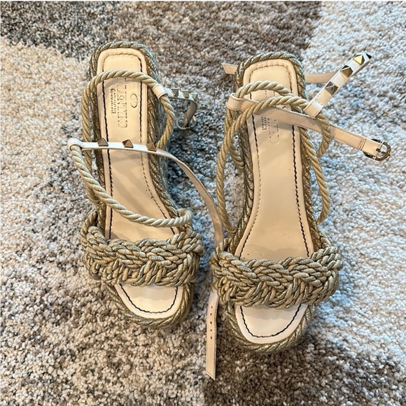 Valentino ROCKSTUD SILK TORCHON WEDGE SANDAL 115MM - Picture 4 of 7